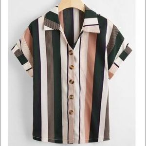 Button Down Striped Tee